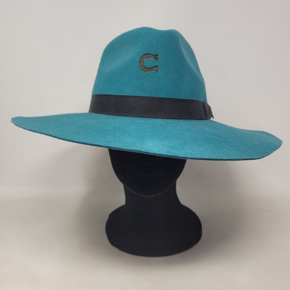 Charlie 1 Horse Hat Medium Teal Highway Wide Brim Fedora Wool Felt